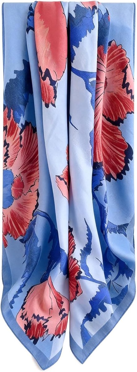 Leroy Chiffon Sjaal voor Dames, Grote Vierkante Sjaal, Elegant en Licht, Versierd met Rode Bloemen