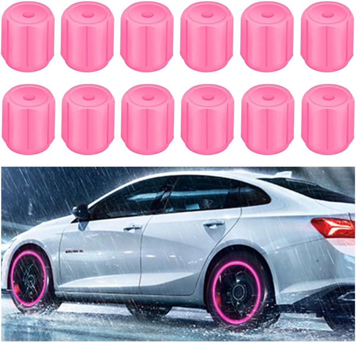 Dailygoods- Ventieldoppen 12 Stuks - Kunststof - Fluorescerend - Universeel - Voor Auto/Motor/Fiets - Slijtvast en Weerbestendig - Ventieldop