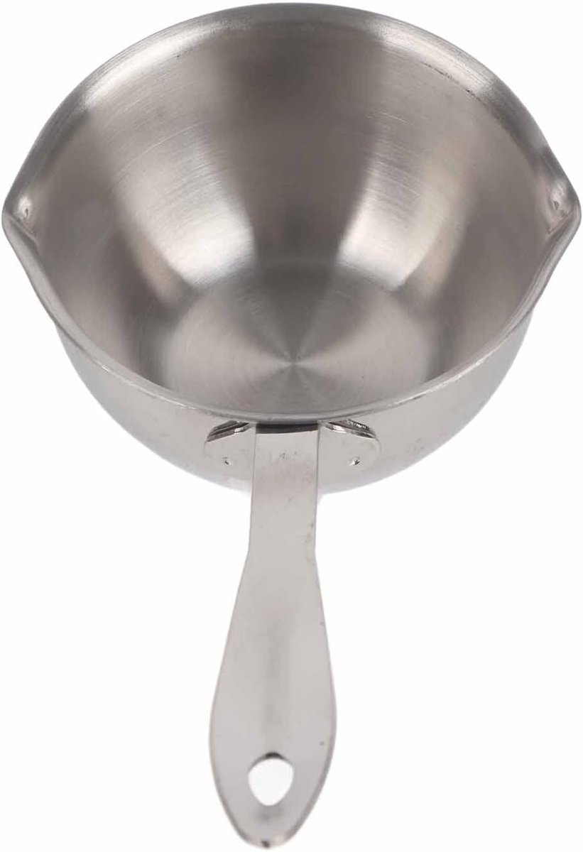 Dailygoods- Melkpan Roestvrij Staal - Inductie/Gas/Electrisch - 150 ml - Boterwarmer - Koel Handvat - Schenktuiten Aan Beide Kanten - Boterpan
