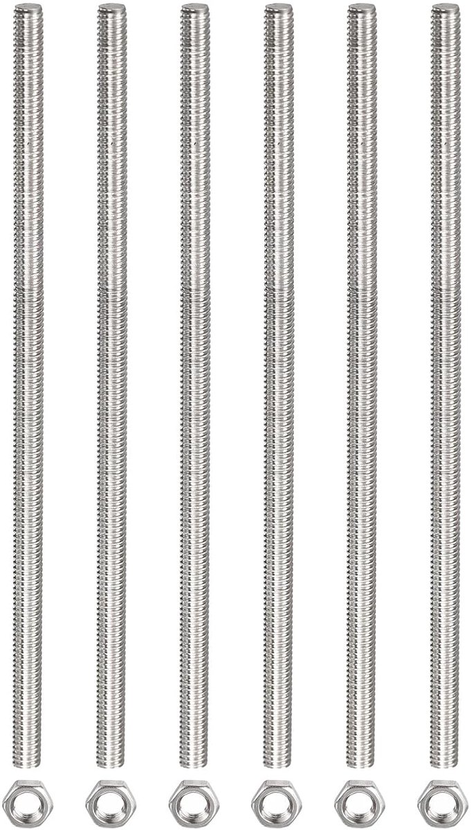 Draadstang M4 x 250 mm - RVS schroeven - 6 stuks met moeren - Voor stevige montage - ServiceTopper