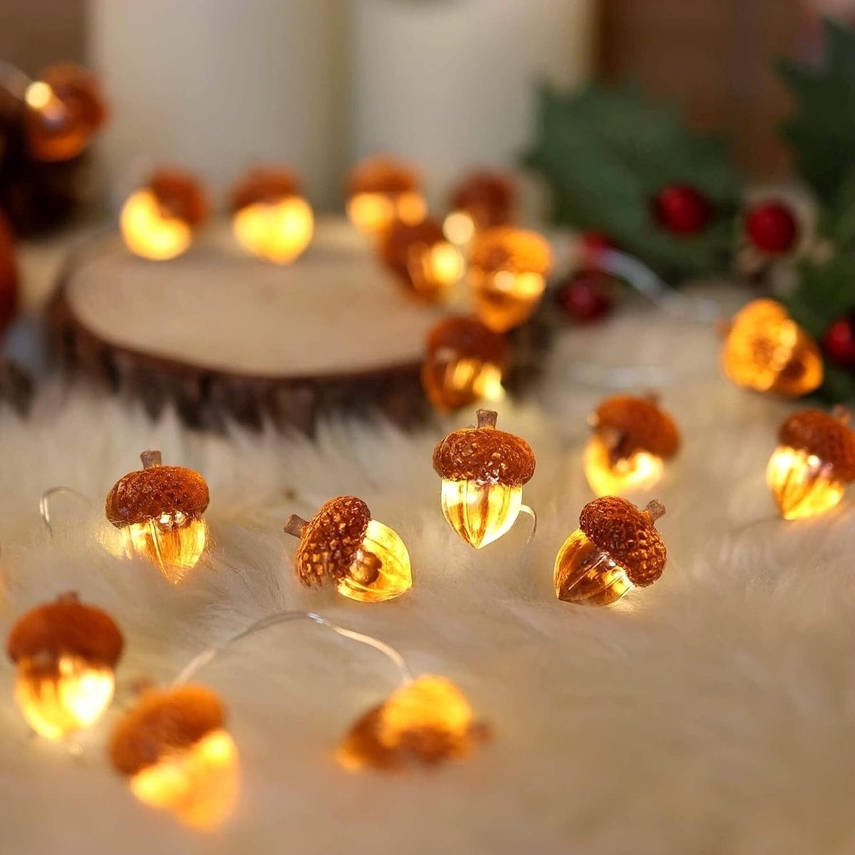 Herfst Decoratie - Herfst Lichtsnoer met Eikels - Voor Binnen en Buiten - Thanksgiving, Halloween en Herfstdecoratie - 3 Meter - 30 LED's - Warm Wit - 1 stuk