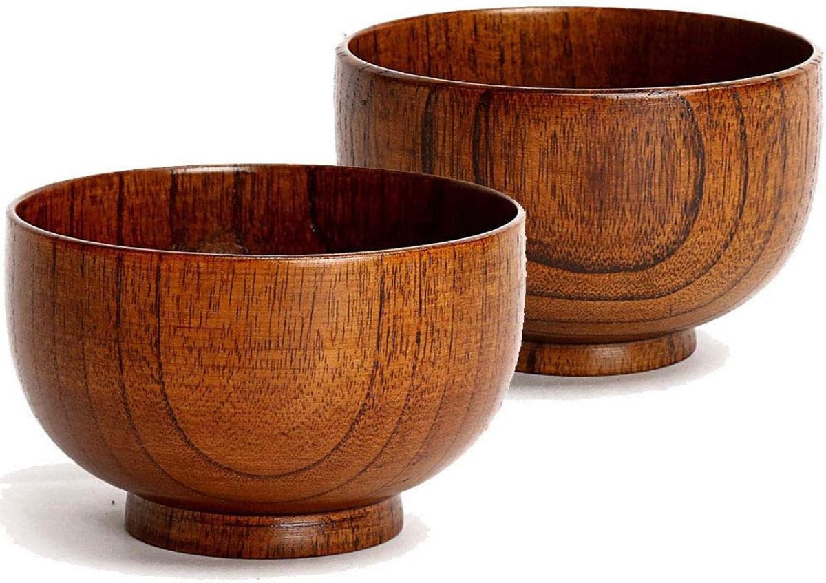Schaaltjes - Soepkommen - Houten Kom - Jujube Hout - Voor Rijst, Soep, Dip, Koffie en Thee - Natuur - 2 stuks - 13 cm