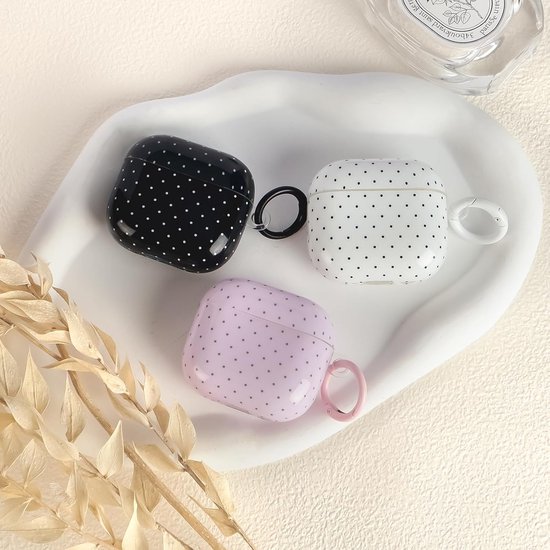 Compatibel met AirPods 4 Beschermhoes met schoonmaakset, schattig golfstipjespatroon Esthetisch ontwerp, krasbestendige sleutelhanger Hoes voor oordopjes en telefoon - Zwart — afbeelding 5