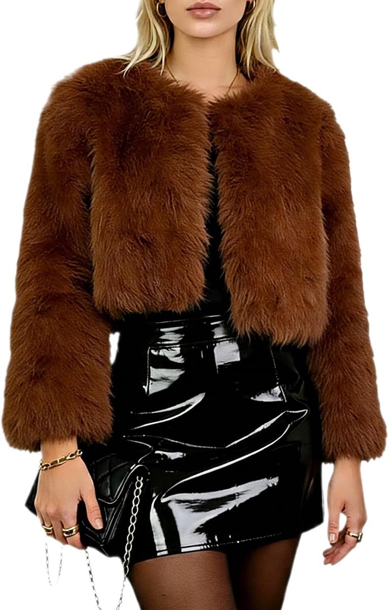 Damesjas van imitatiebont, warme winterjas, elegante formele jas voor dames, luxe pluizige winterjas van imitatiebont