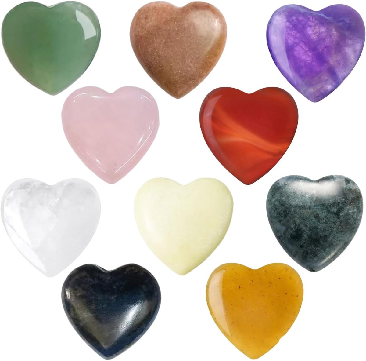 Hartstenen, set van 10 kleurrijke natuurlijke kristallen, voor meditatie, chakra's en reiki, helende en geluksstenen, decoratie en sieraden maken
