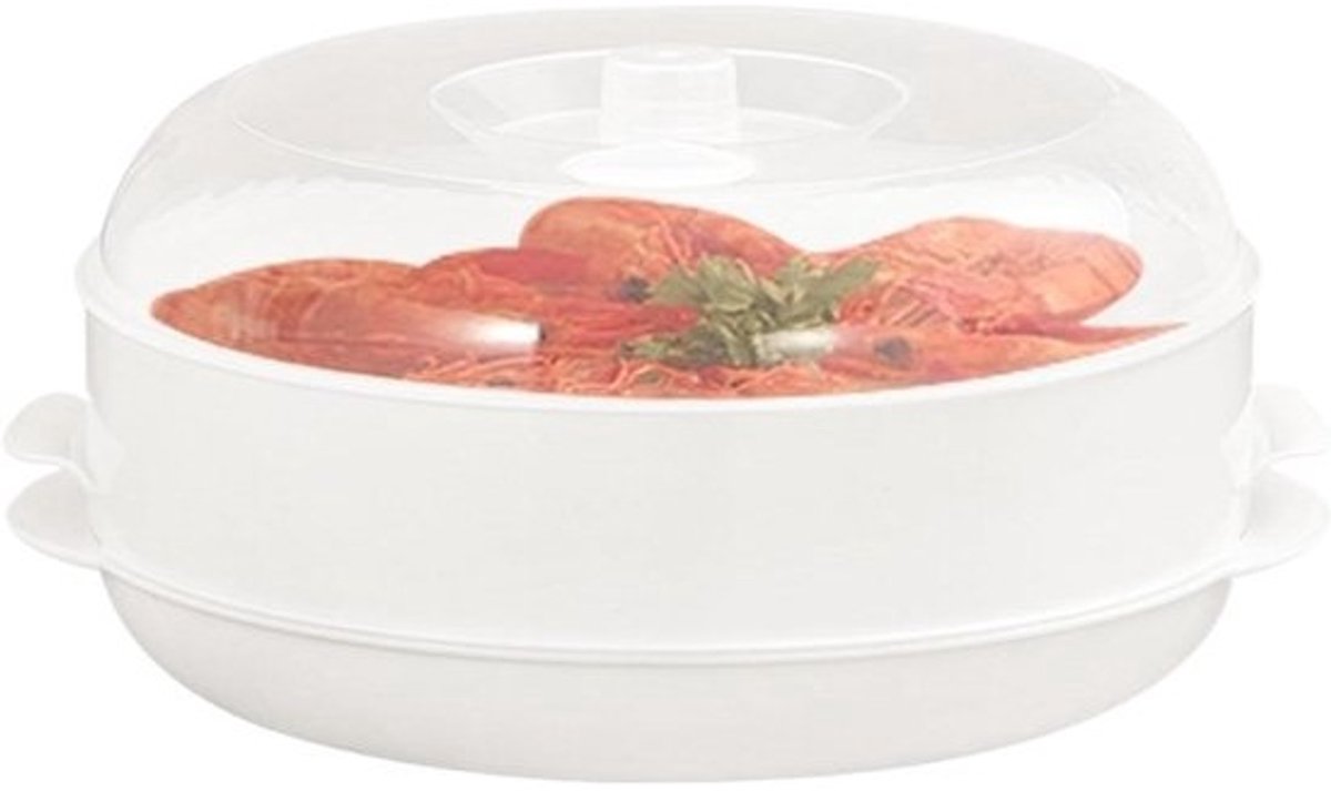Magnetron Stoompan - Stapelbare Kom - Gezond Koken - Dubbellaags Ontwerp - 25 x 25 x 10 cm - Wit