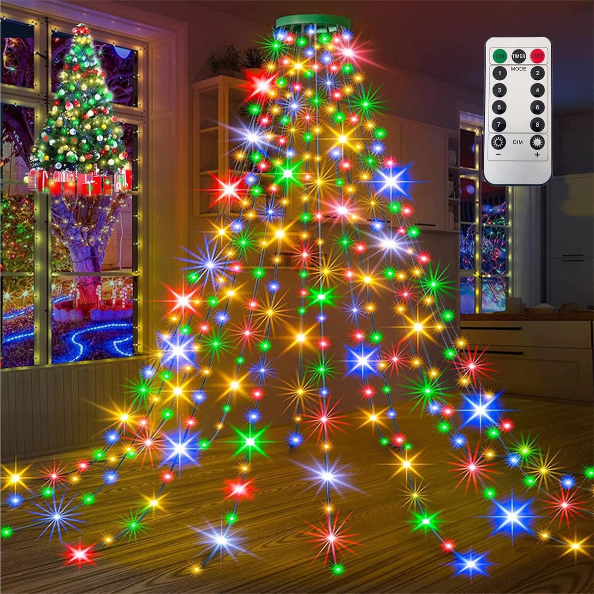 Kerstverlichting voor kerstboom, lichtketting, kerstboom 2 m, 200 leds, lichtketting, IP44 waterdicht, kerstboomverlichting voor kerstdecoraties, boom (veelkleurig)