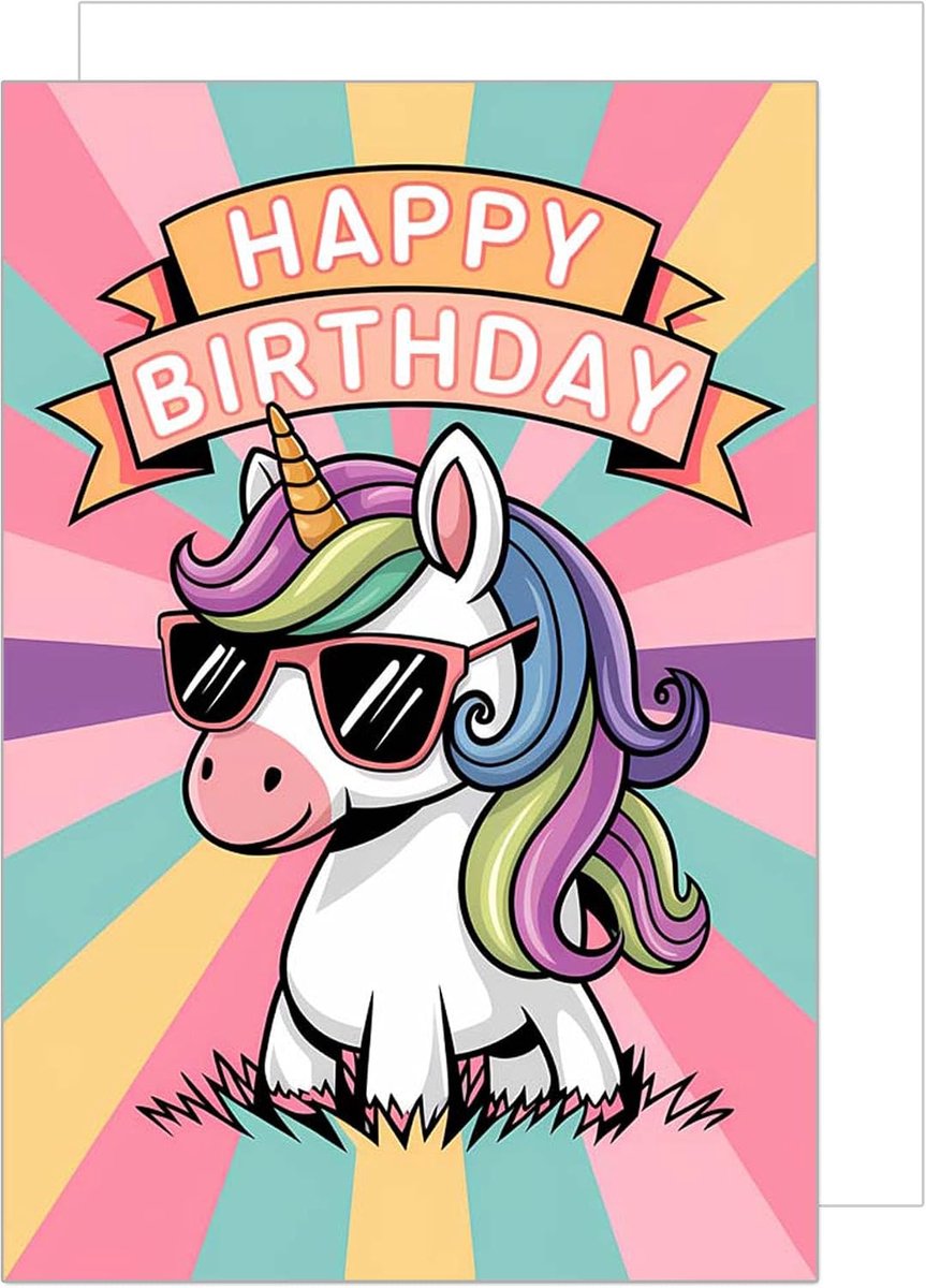 Seidel Hoogwaardige verjaardagskaart met envelop wenskaart verjaardag Happy Birthday man vrouw kind eenhoorn (G3794 SW025)
