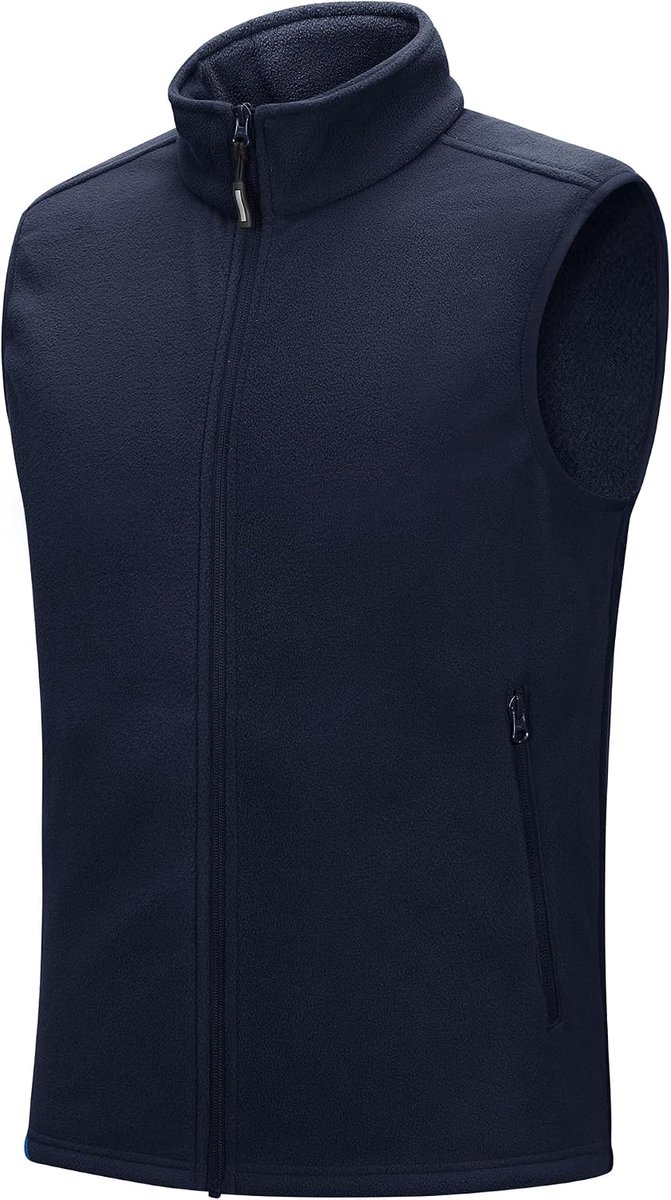Ventures Fleece gevoerd vest, lichte mouwloze jassen voor heren, warm werkvest met zakken voor wandelen, klimmen, reizen, Donkerblauw, M