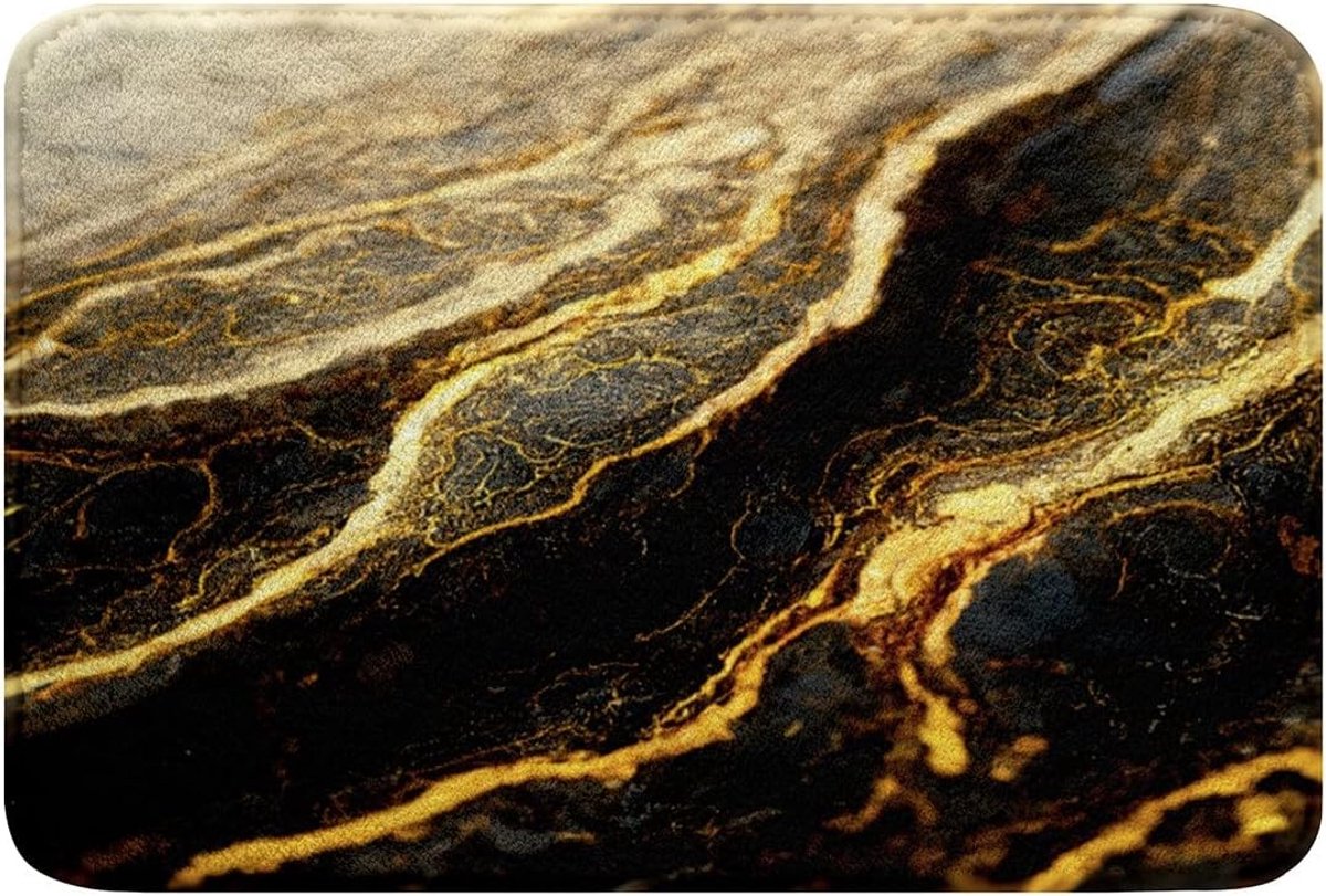 Marmeren Badkamertapijten Gouden Zwarte Moderne Marmeren Textuur Btah Tapijten Luxe Moderne Badmatten voor Badkamer Abstracte Kunst Kamer Decor Gouden Print Badkamer Accossories 16x24 Inch
