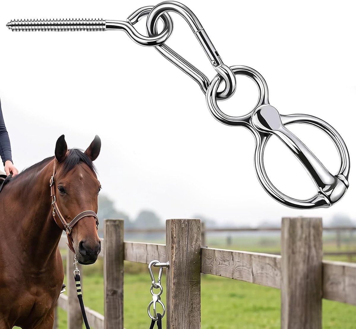 Paardenstropdasring van roestvrij staal, ringblokker, magnetische ring om vast te binden, veiligheidsaccessoires voor paarden met oogschroef