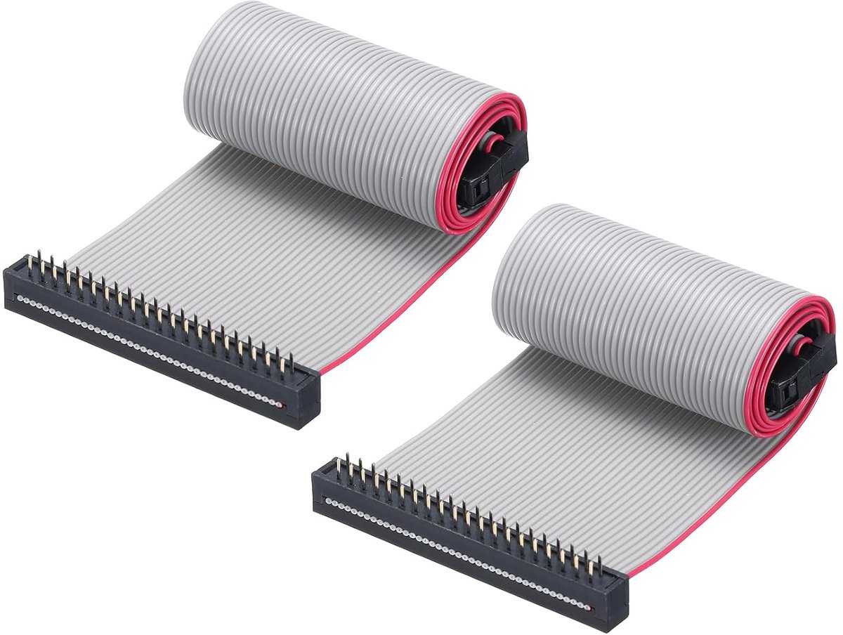 Platte lintkabel IDC FC/FD type A 40 pins afstand 2,54 mm lengte 0,3 meter grijs 2 stuks