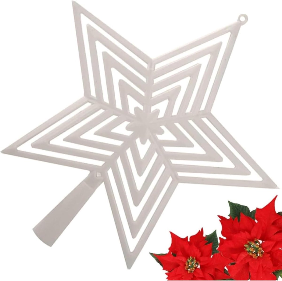 Witte kerstboomster - Duurzame plastic piekdecoratie, 23x21cm, feestelijke boomdecoratie, kerstdecoratie voor interieurontwerp