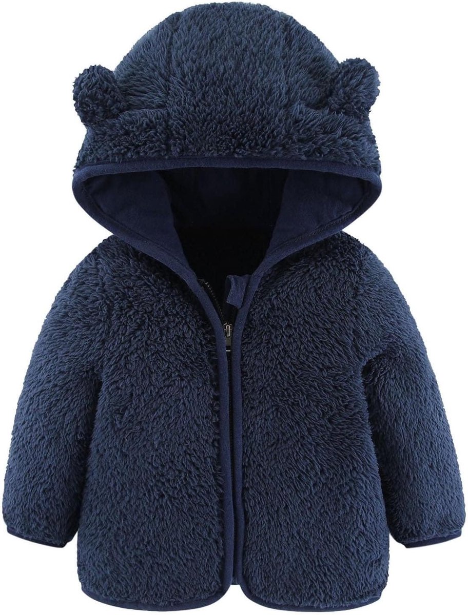 Baby Jongens Meisjes Fleece Hoodie met Oren Warme Kinderen Cartoon Beer Rits Buitenjack 0-24 Maanden