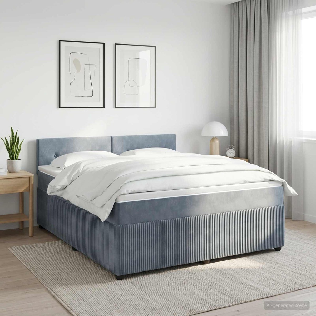 vidaXL Boxspringbed - met - matras - Donkergrijs - 140 - x - 190 - cm - Fluweel
