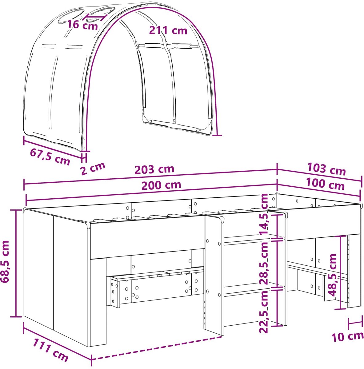 vidaXL Bed - met - Tunnel - 3 - st - Sonoma - eiken - en - blauw - Bewerkt - hout Sonoma eiken en blauw