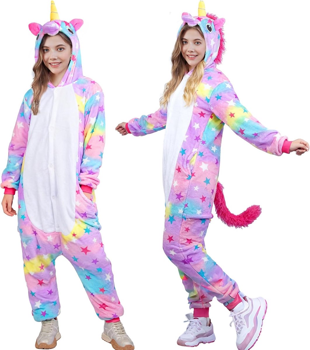 pyjama voor volwassenen, eendelige pyjama, jumpsuit, dierenpyjama, eenhoorn, slaapoverall, kleding, pluche, slaapwear, overall voor dames en heren, cosplay, verkleedpartij, carnaval