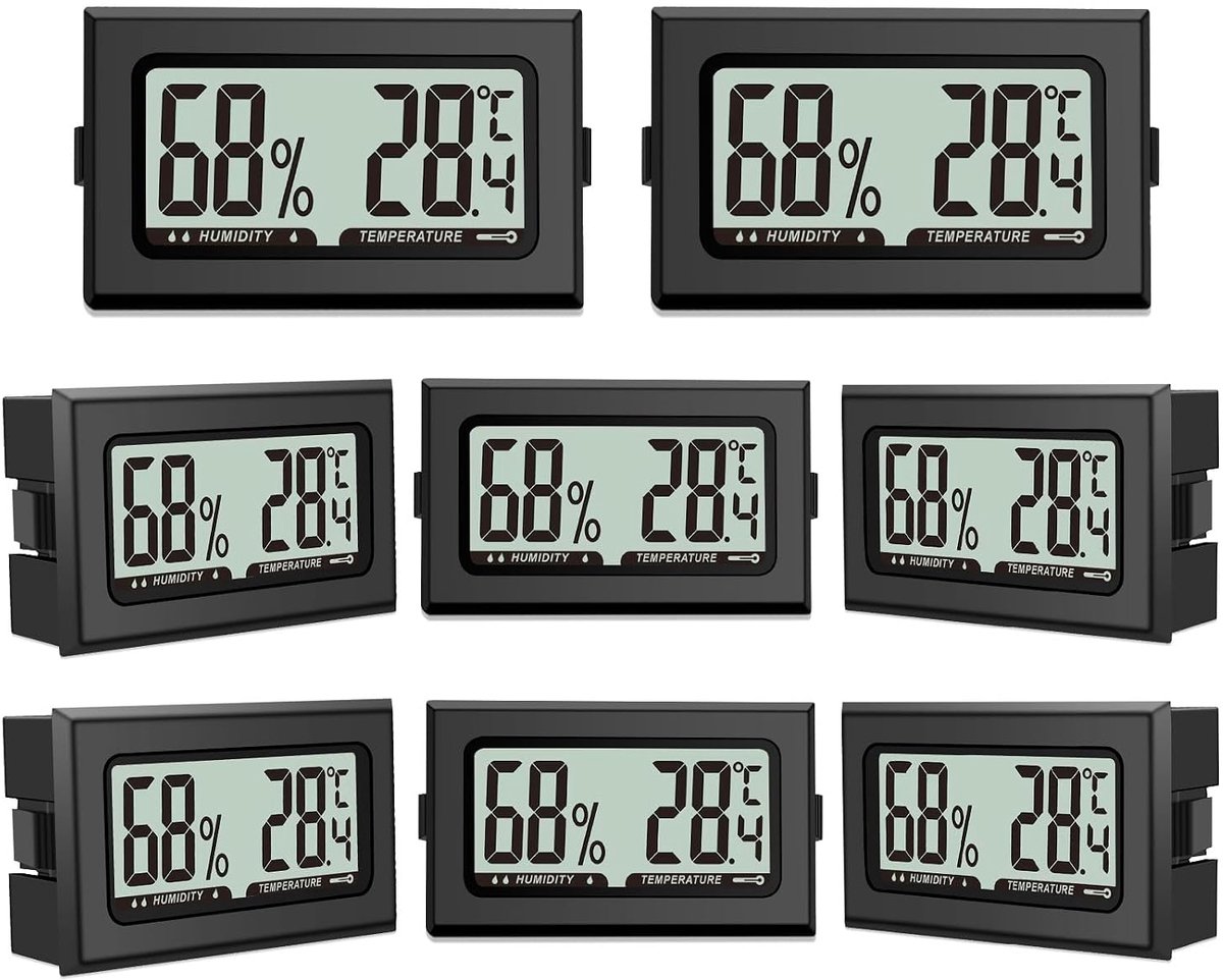 8 stuks luchtvochtigheidsmeter, thermometer, mini digitale hygrometer met lcd, temperatuur kamerthermometer voor binnen, kantoor, woonkamer en wijnkelder (batterijen inbegrepen) (8)