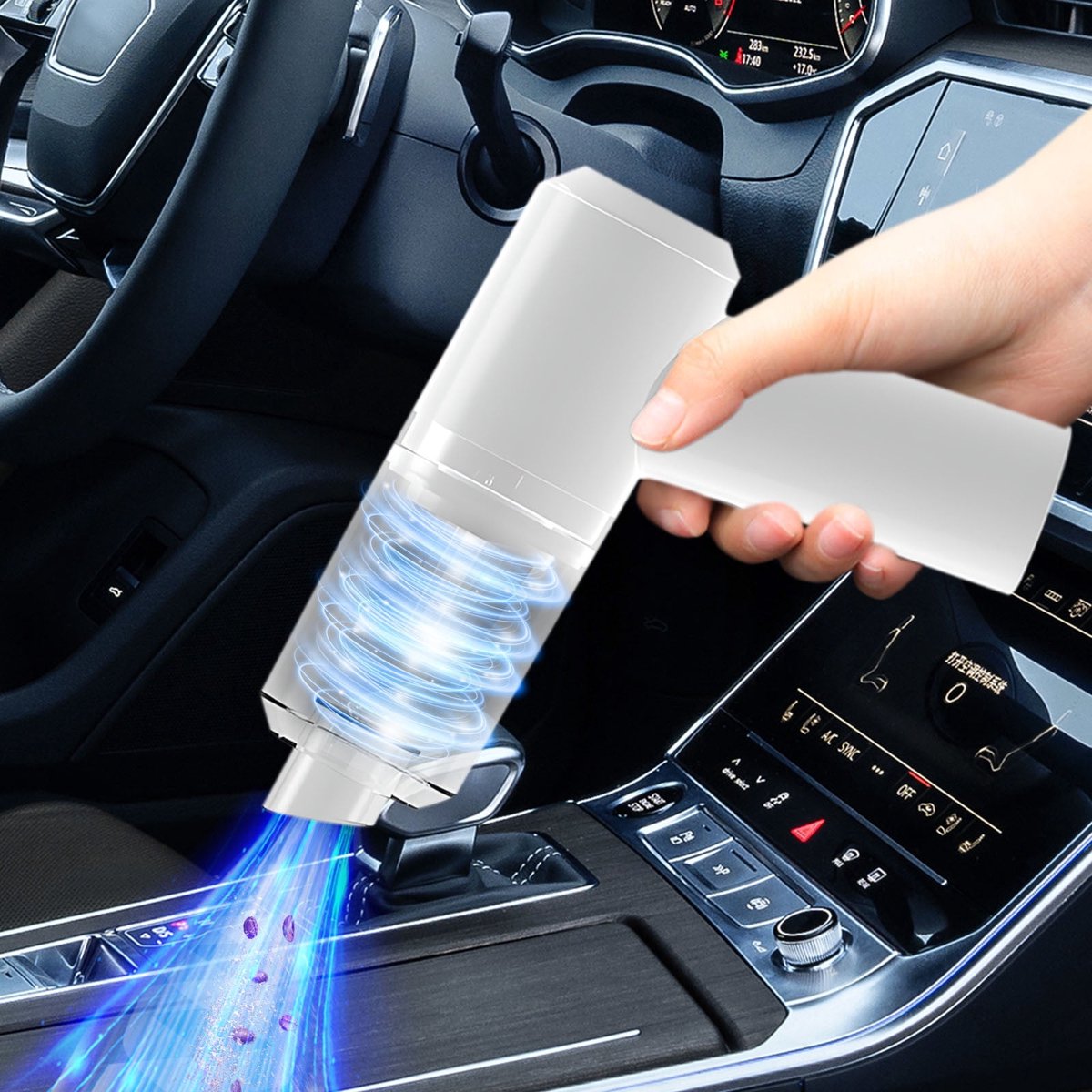 Ulisem - Draadloze Handheld Autostofzuiger 5000Pa Zuigkracht - Nat En Droog - Handstofzuiger - LED Verlichting - 120W Koperen Motor - Voor Huis Auto Kantoor - Wit