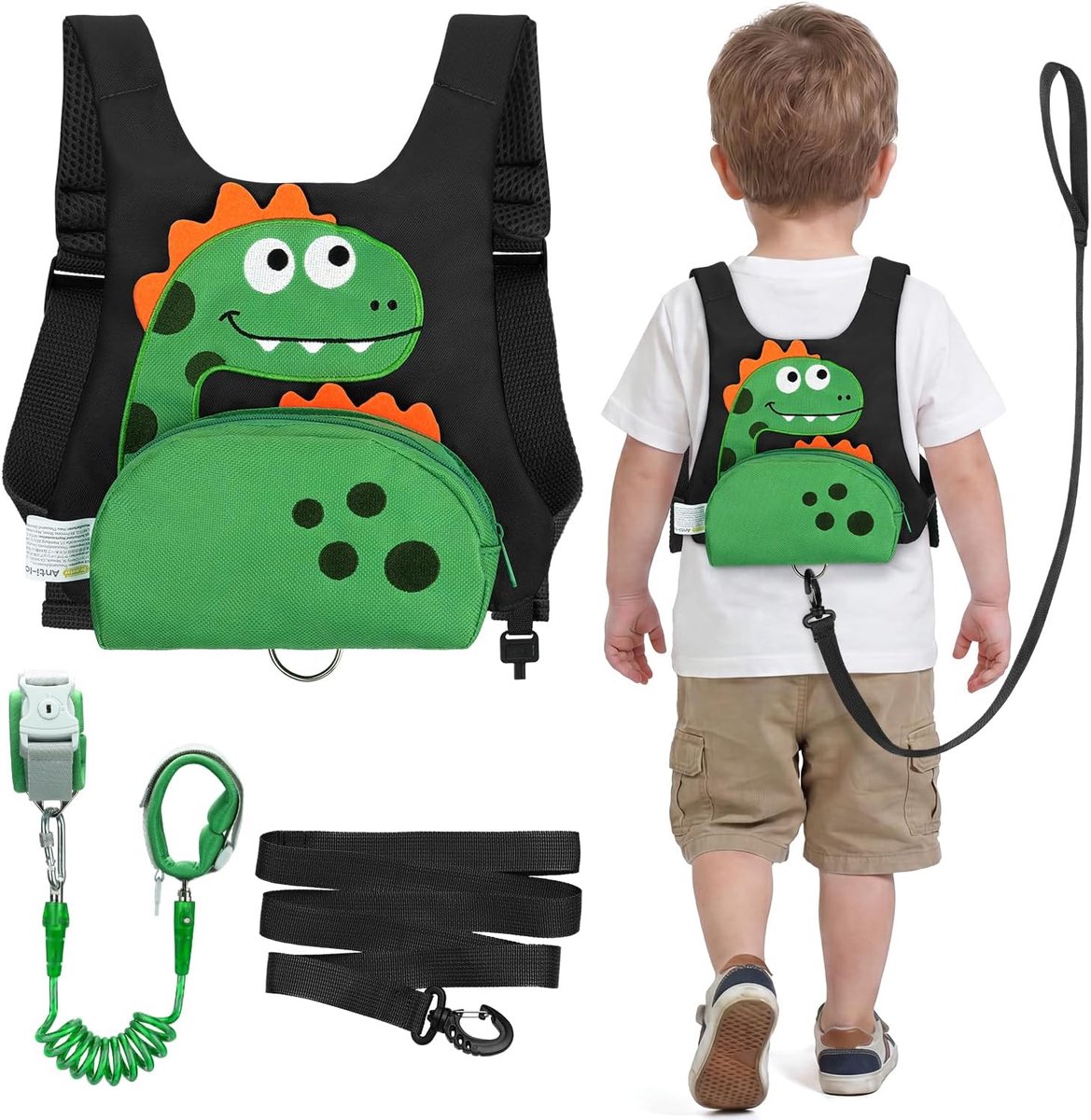 Rugzak voor kinderen, borstharnas voor meisjes, anti-verlies armbanden voor kinderen, veiligheidssleutels, dinosaurus-rugzak voor de veiligheid van kinderen van 1-5 jaar