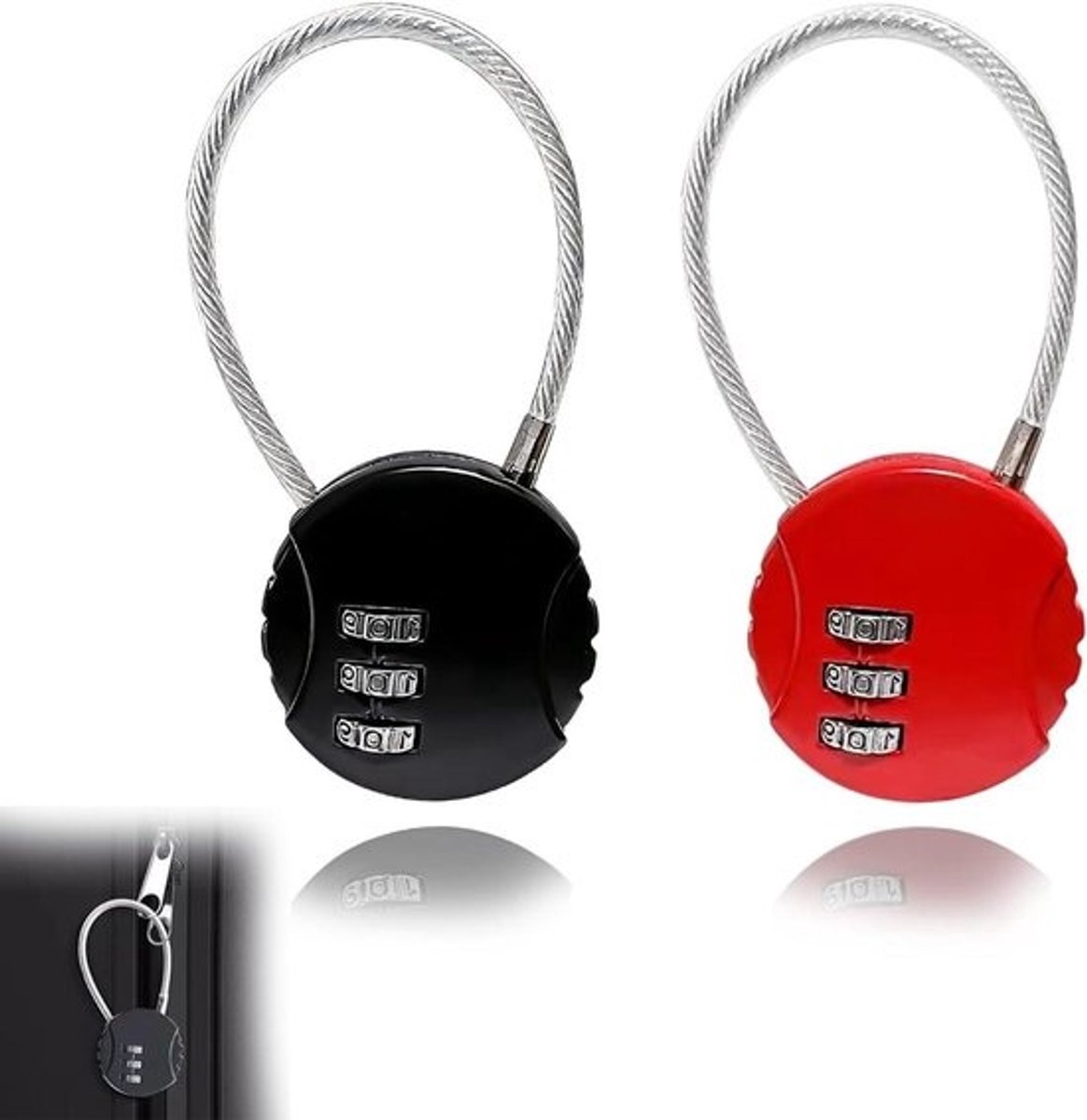 Cijferslot Hartjes - Kofferhangslot Codeslot - Bagage Beveiligen - 3-Cijferige Code - Set van 2 - Zwart Rood