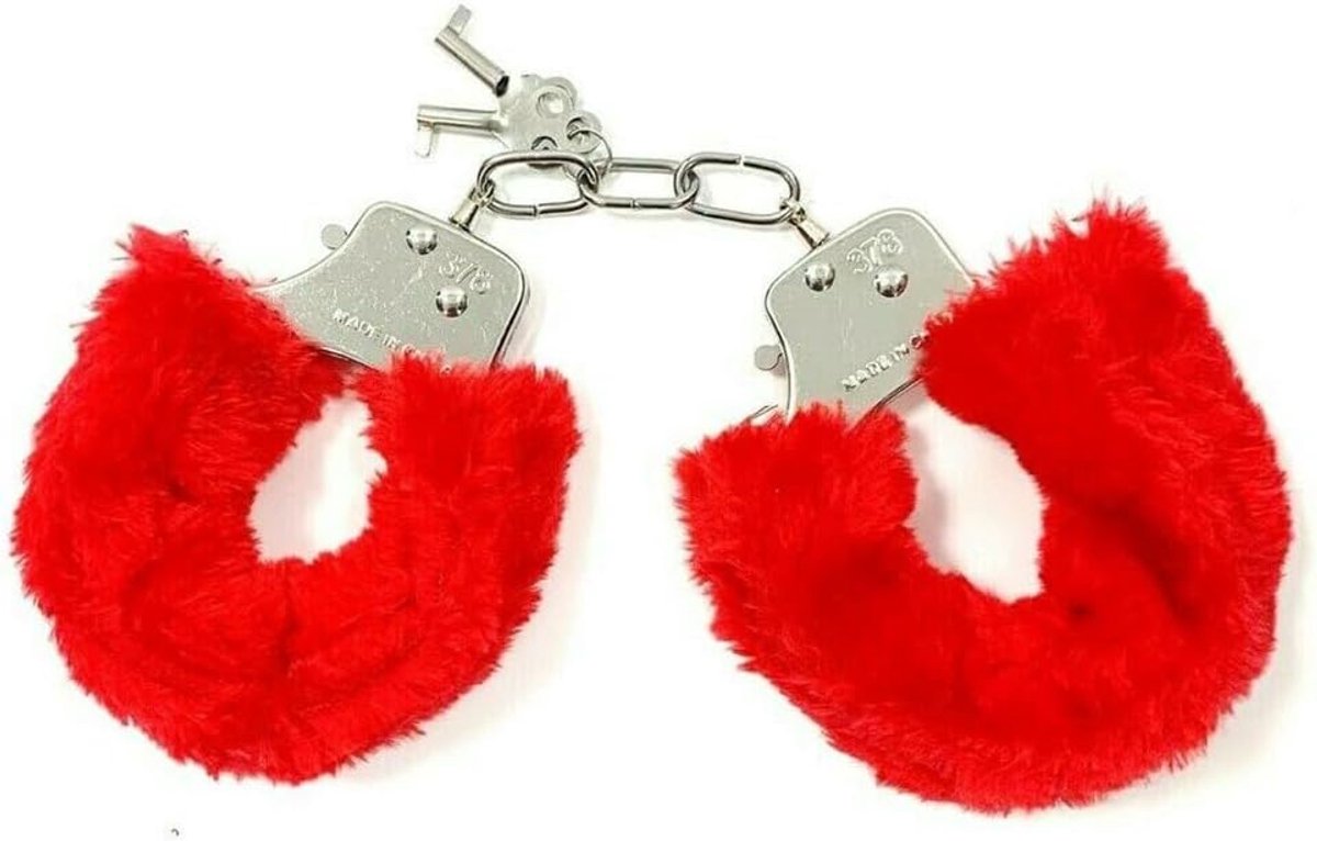 Handboeien, rood, politie, politie, verpleegster, arts, veiligheidsfunctionaris, kostuumaccessoires, van metaal met pluche