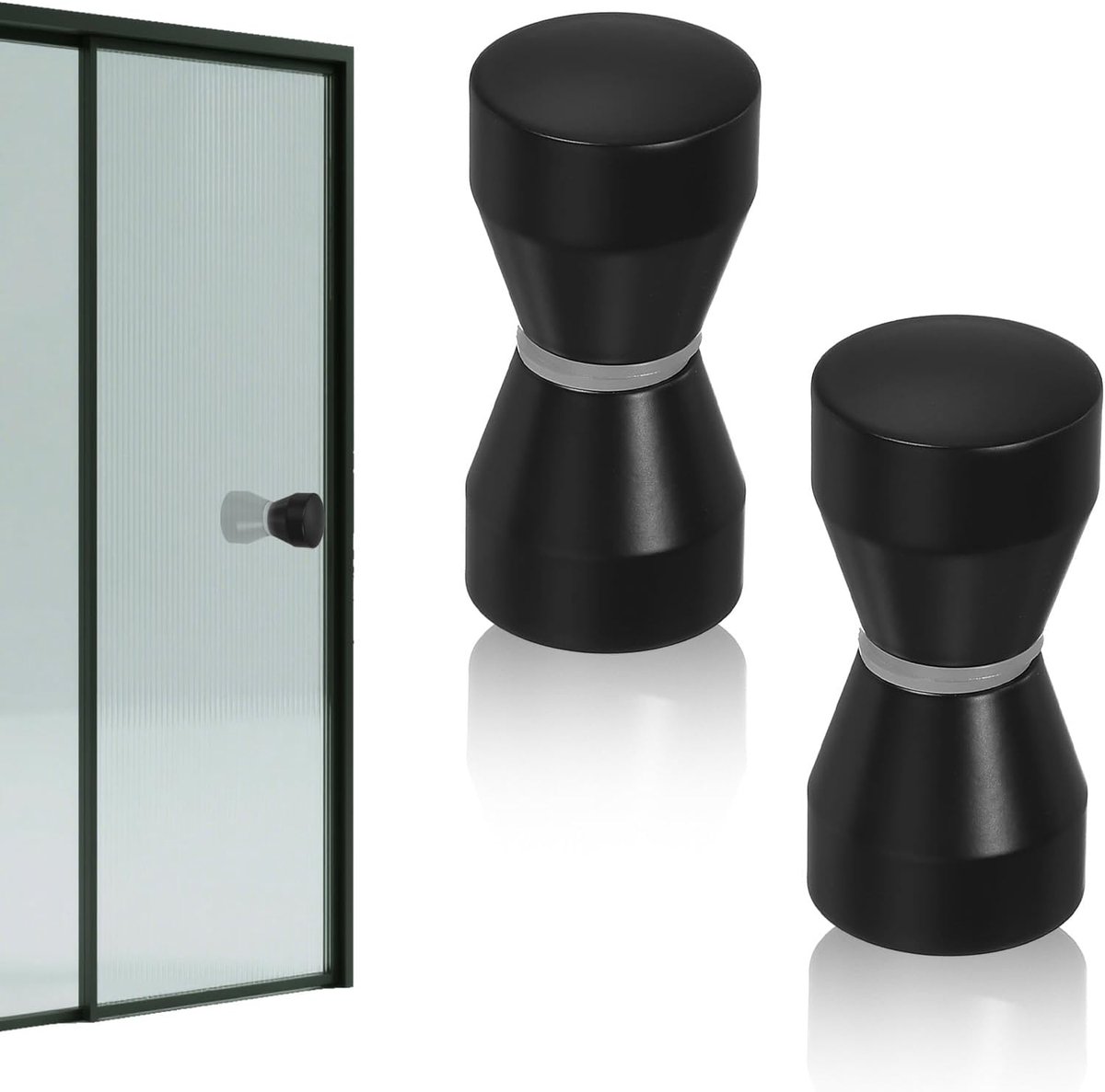 Dailygoods- Douchedeurknop Taps Toelopend - Handgreep Aluminium Zwart - Set van 2 - 62x30mm - Geschikt voor Douchewand - Beschermende Ring