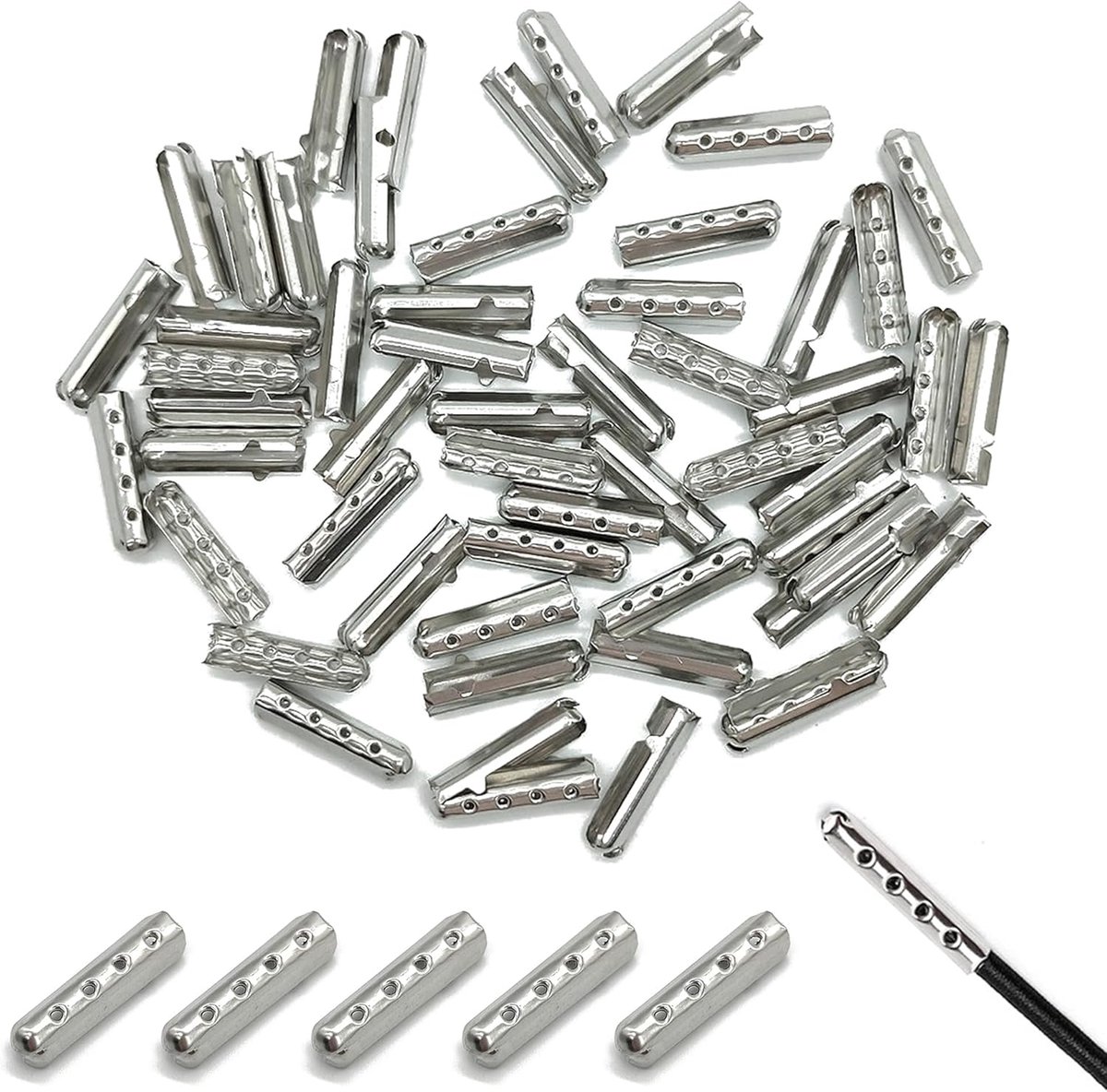 Dailygoods- Eindkappen 50 Stuks - Metalen Kop - Kabelsluiting - Vervanging - DIY Reparaties - Geschikt voor Hoodies/Jassen - Koordpunten