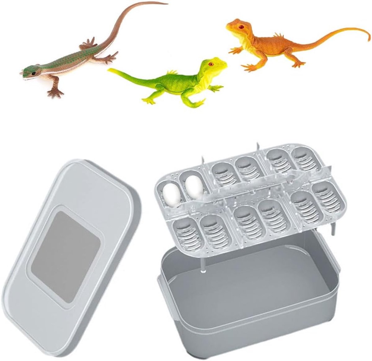 Doos voor reptielenkweken, broedkast voor slangen, 12 roosters, broedkast voor reptielen, draagbare container voor huisdieren, incubator voor reptieleneieren