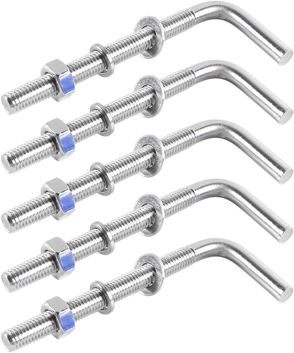 Sets met schroefdraad, M8 X 100mm, 304 roestvrij staal, funderingsankerbouten, vierkante schroeven, hangende haken, pakket van 5