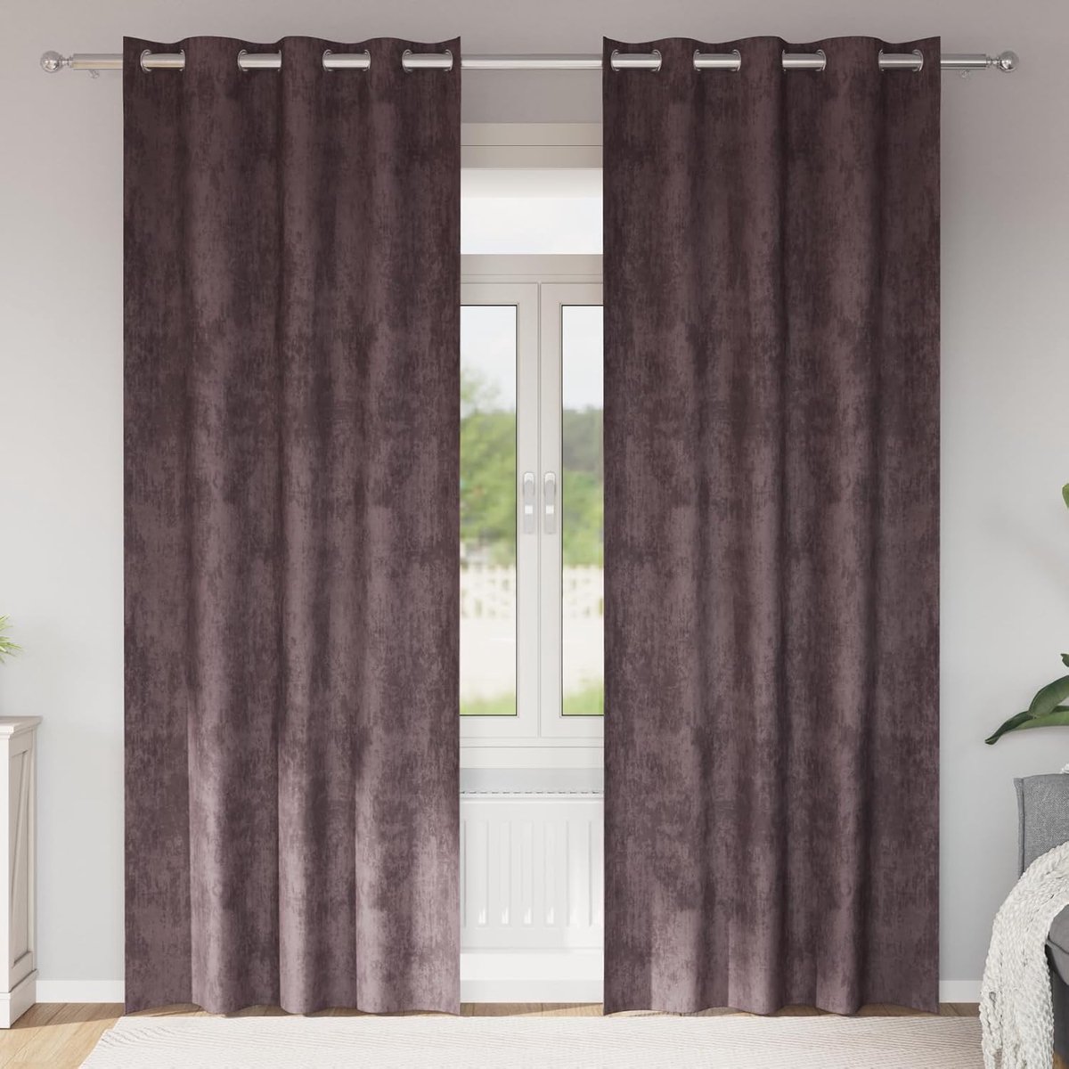 Fluwelen gordijnen 2 stuks met ingestanste ringen, 245 x 140 cm, lichtfilterend, voor woonkamer, slaapkamer, gezellige sfeer, modern design