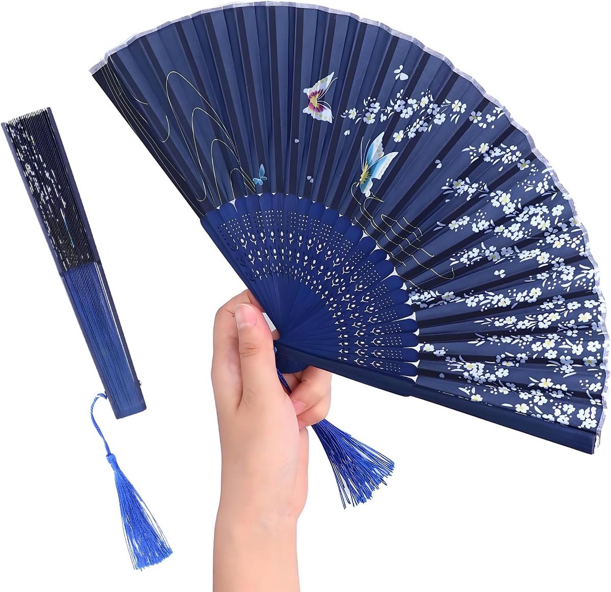 2 Stks Opvouwbare Handventilator, Blauwe Groep Dans Kersenbloesems Handheld Opvouwbare Ventilatoren Voor Dansprestaties Cosplay Bruiloft Rekwisieten Decoratie Cadeau