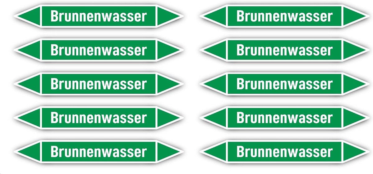 100 x 15 mm, 10 stuks - groep 1 - water - pijpleidingmarkering - volgens DIN 2403 - taal: Duits - bronwater