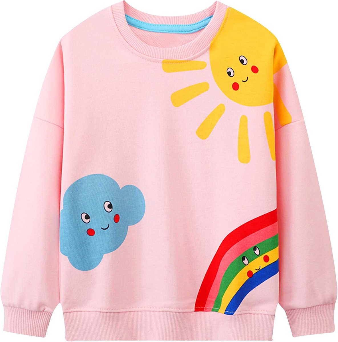 Sweatshirt voor Kinderen Baby Meisjes Lange Mouwen Tops T-Shirt Jumper Katoen Casual Eenhoorn Borduurwerk Regenboog Print Sweatshirt Pullover Peuter Leeftig 2-7 Jaar, Roze/Grijs