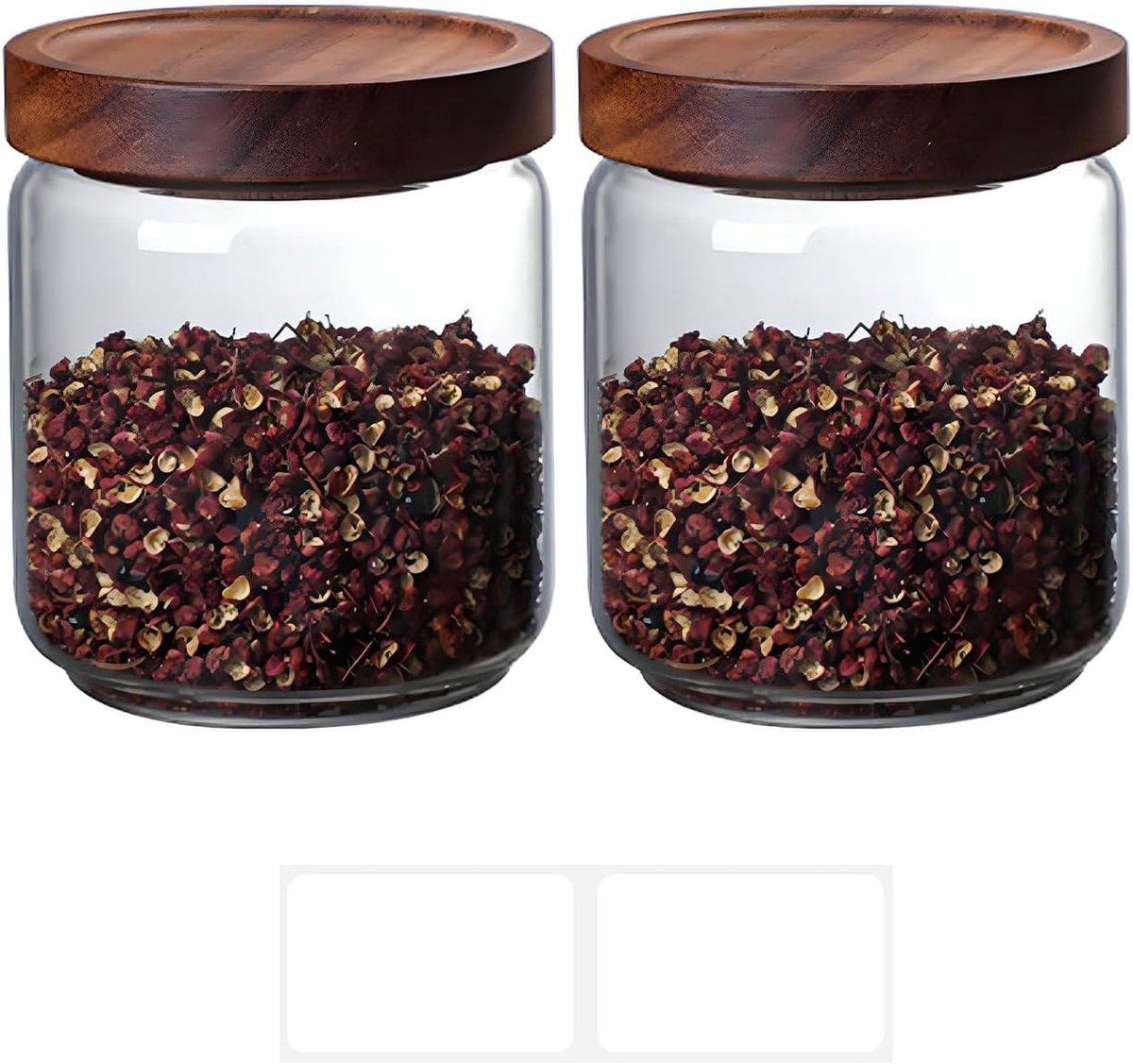 Opslagpotten met Houten Deksel - 2 Stuks - 500 ml Glazen Container voor Koekjes, Snoep en Snacks