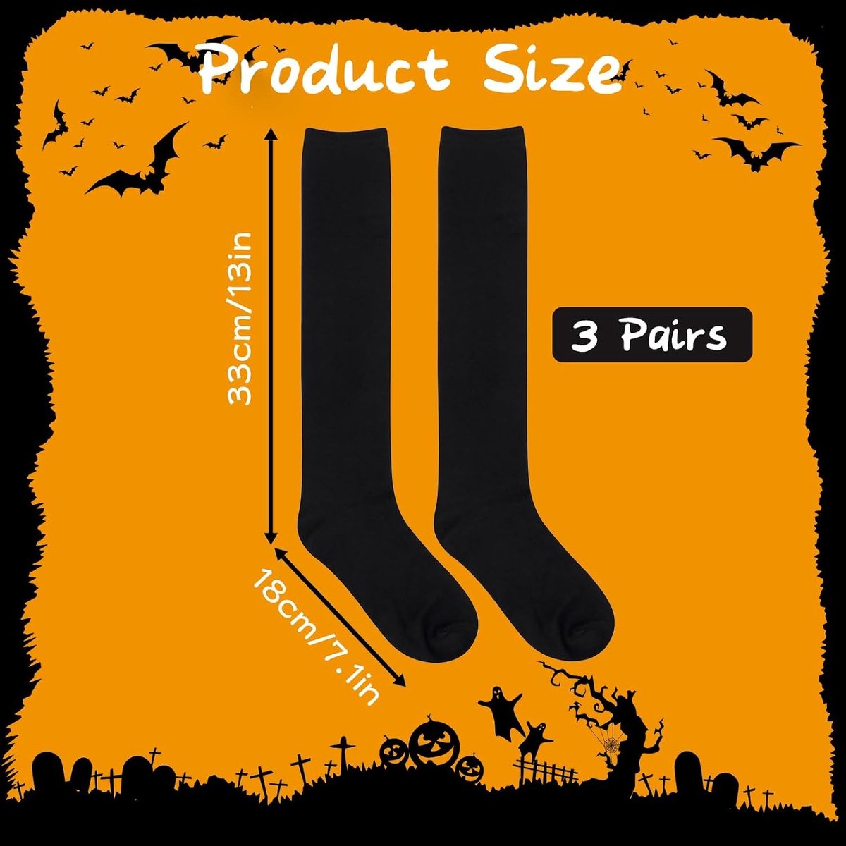 Zwarte Kniehoge Sokken - 3 Paar Dames Overknee Kousen voor Halloween, Carnaval en Kostuumaccessoires