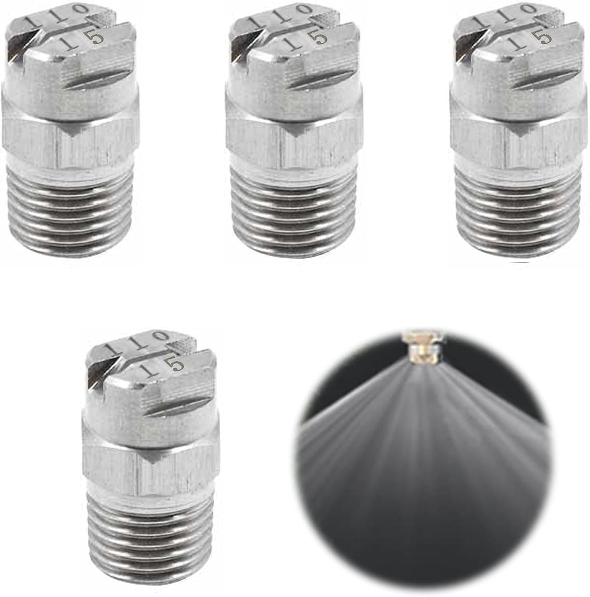 Set van 4 Hogedrukreinigers, Oppervlakte Cleaner, Spuitmond en Accessoires voor Efficiënte Reiniging, 110 Graden, 2.4 mm Gat, 1/4 BSPT Draad