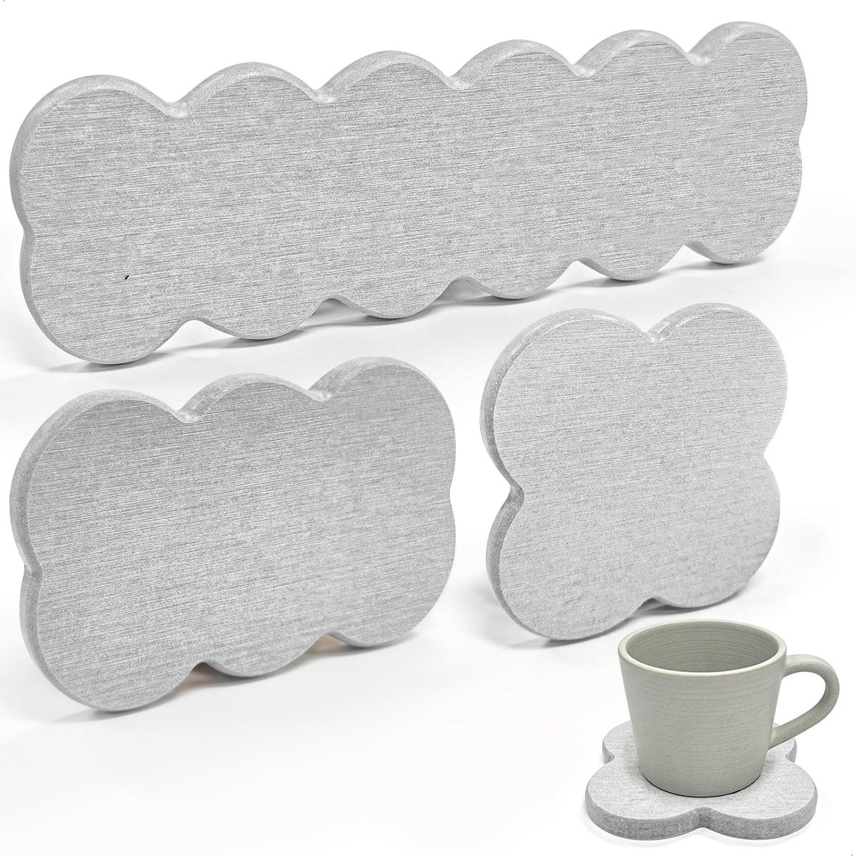 Absorberende Diatomiet Mat voor Keuken en Badkamer, 3 Stuks Cloud Vormige Onderzetters voor Bekers en Zeep