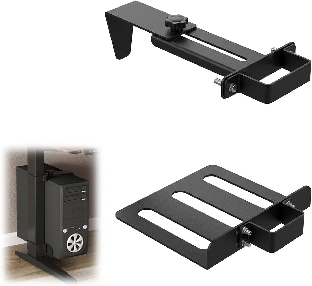 hoogte verstelbare pc-houder onder bureau PC Tower Stand voor statafels zonder boren, 20 kg draagkracht, in breedte en hoogte verstelbaar (zwart-1)