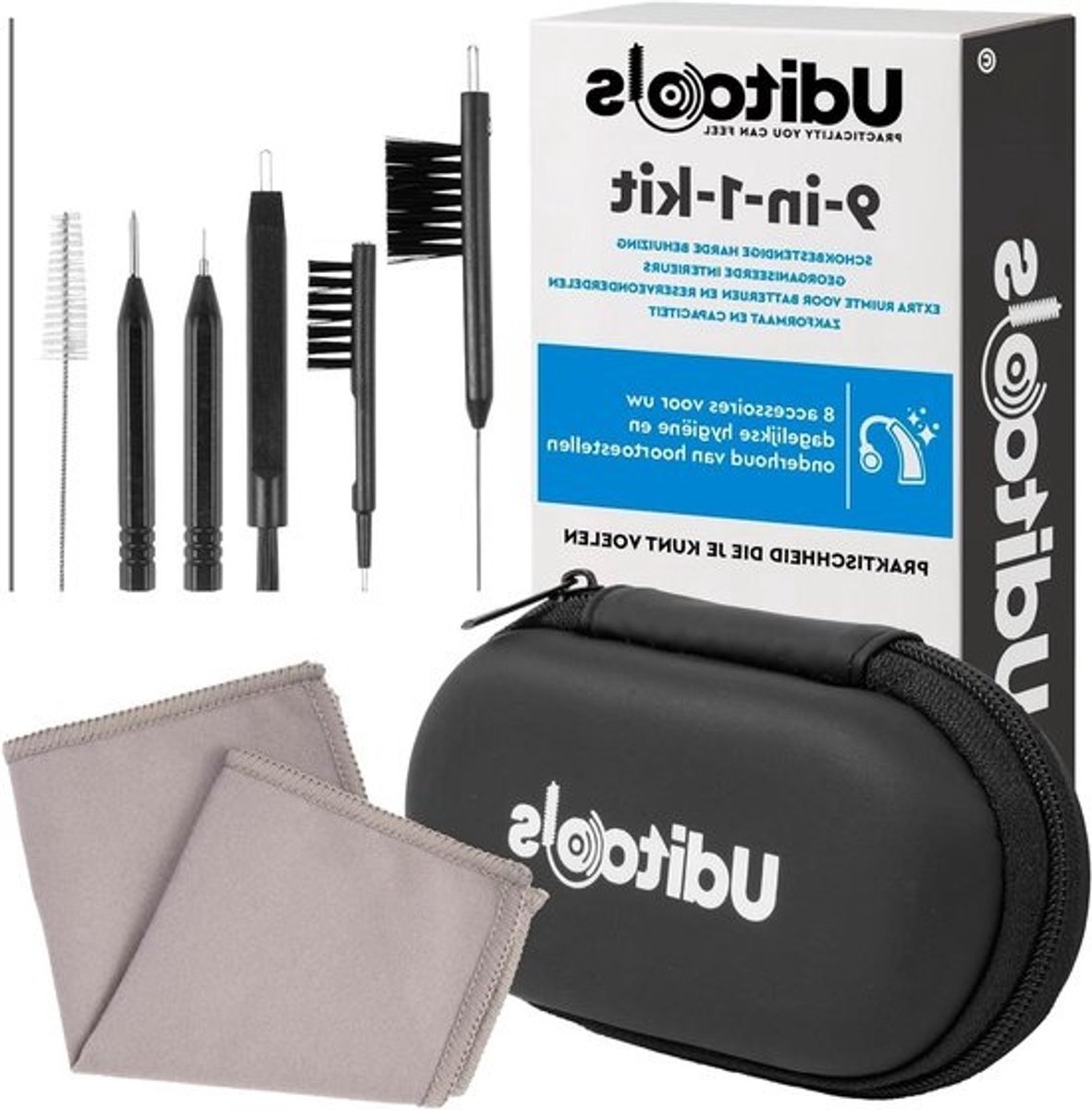Reinigingsset Hoortoestellen - Schoonmaakset Gehoorapparaat - Onderhoud & Hygiëne - 9-in-1 Compleet met Magneet - 11x6cm Hoes - Niet gespecificeerd