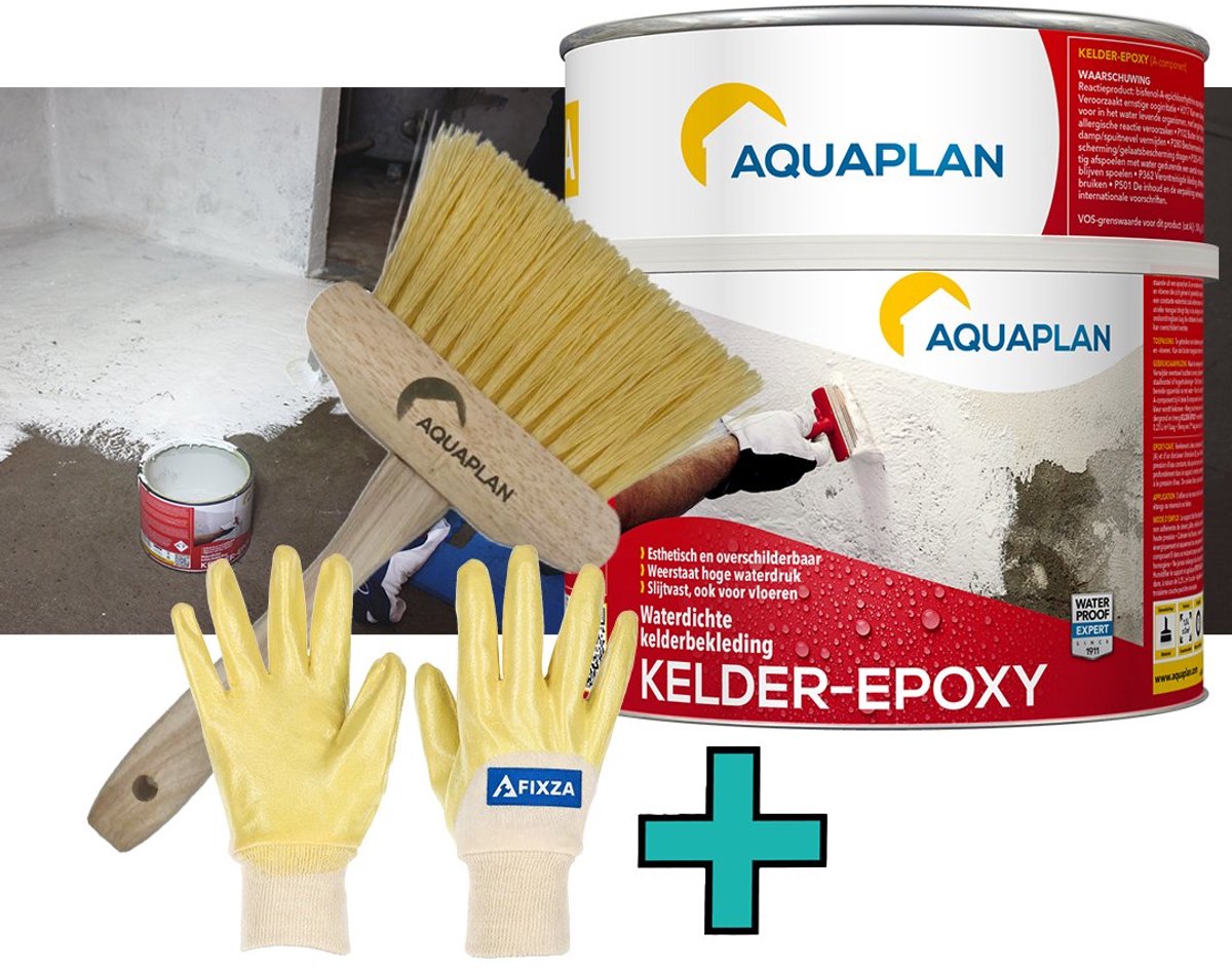 Aquaplan Kelder-Epoxy 2-componenten – Kelderdichting – set – Waterdichte Epoxy Coating voor Muren & Vloeren – Tegen Vocht en Waterdruk – 12 L
