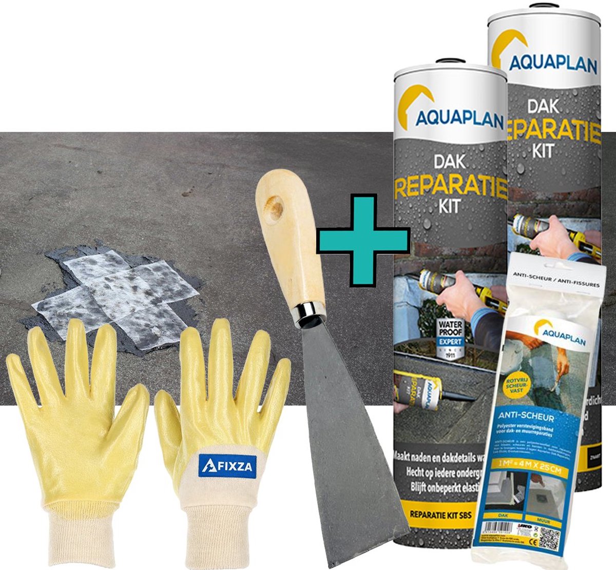Aquaplan Dak-Reparatie - set -Kit – Waterdichte Elastische Dakreparatie Pasta voor Bitumen Dak en Dakgoot - 620 ml