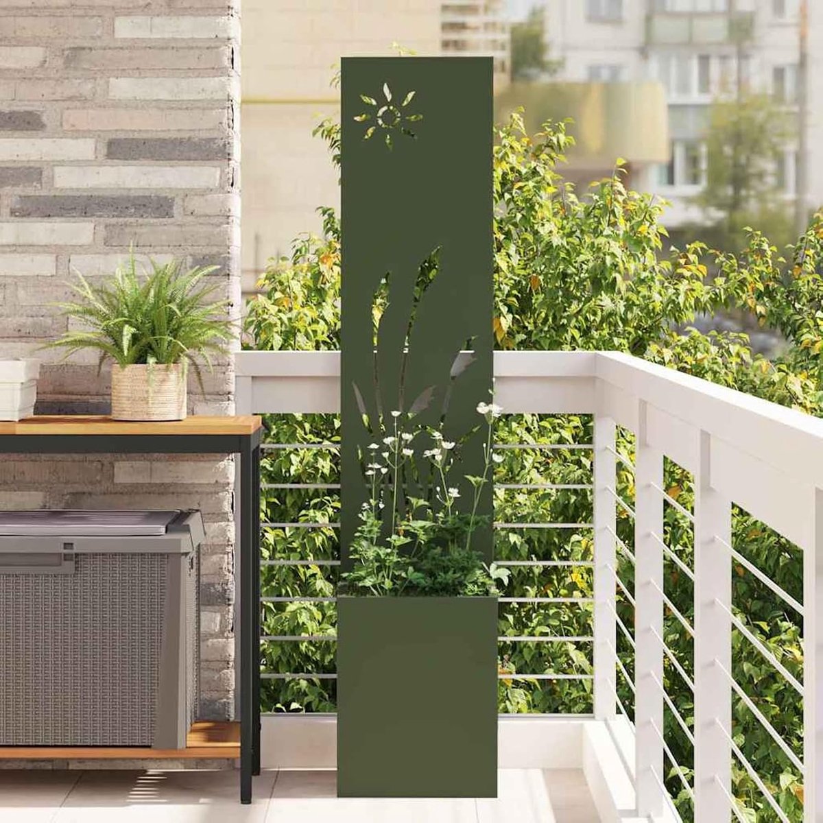 Tuin privacyscherm olijfgroen 32 x 140 cm, elegante zichtwerende elementen tuindecoratie muur voor balkon, zwembad, entree en hotel 876360