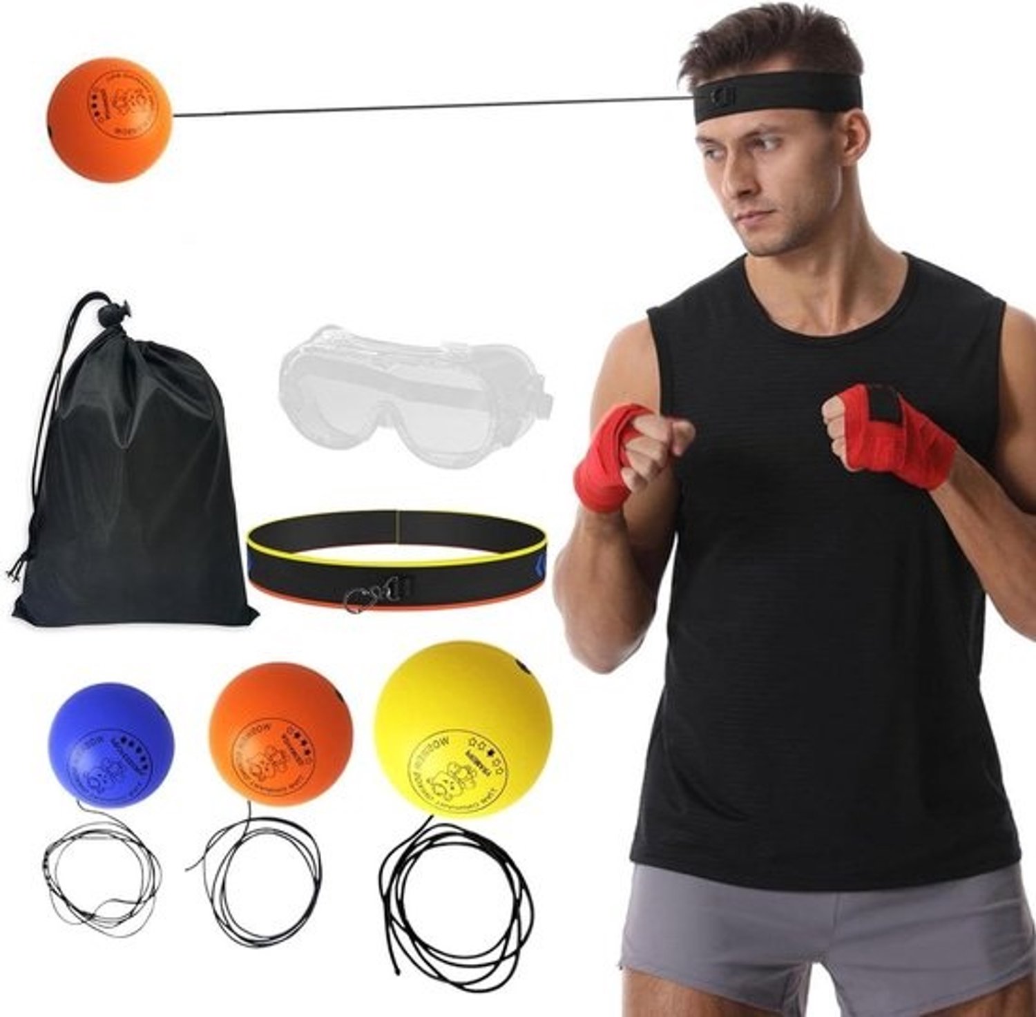 Boksreflexbal - Trainingsbal voor boksen - Coördinatie trainen - Complete set - 3 ballen - Multicolor