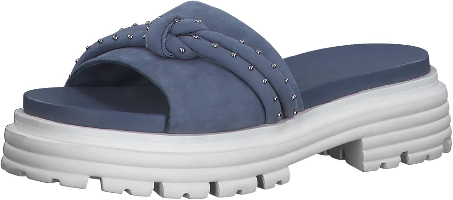 Marco Tozzi Dames Muilen met Blokhak Comfortabel Leer Blauw