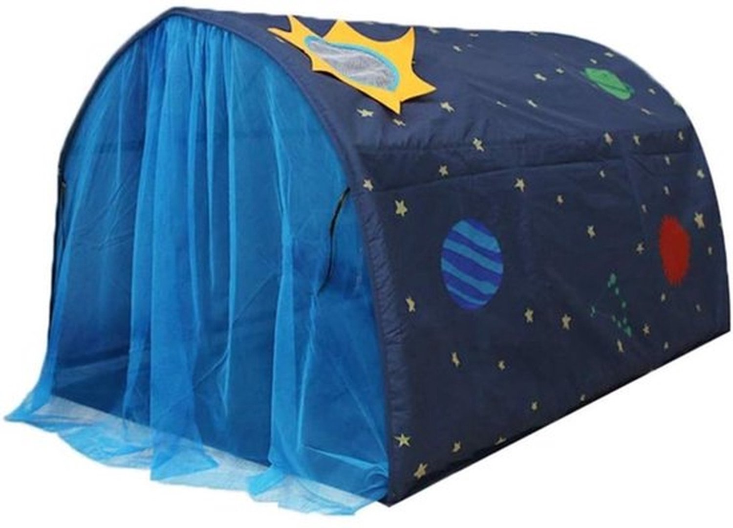 Kindertent bed blauw met sterren – Prinsessentent met zijgordijnen – Bedtent voor jongens en meisjes – Speeltent en leeshoek – zonder lampjes