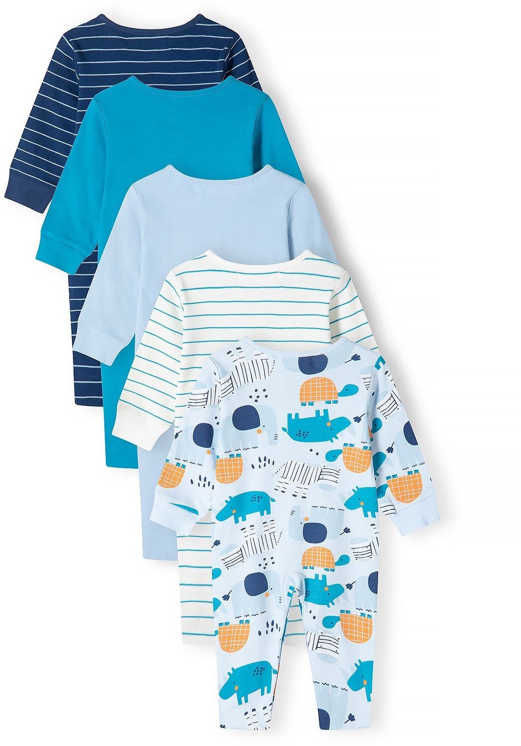 Minoti boxpakje baby – olifanten en schildpad – 5-pack – blauw en crème
