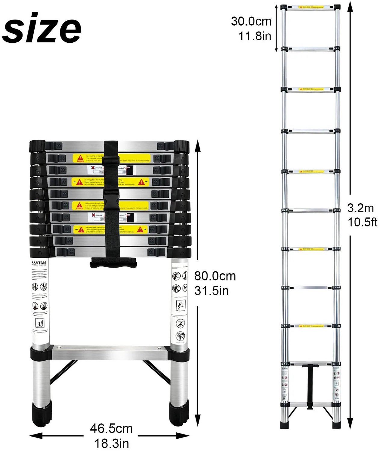 Heidat telescoopladder - Proffessioneel - RVS - Tot 3,2 meter - Met stabiliteitsstang en afneembare haken - Max 150 kg