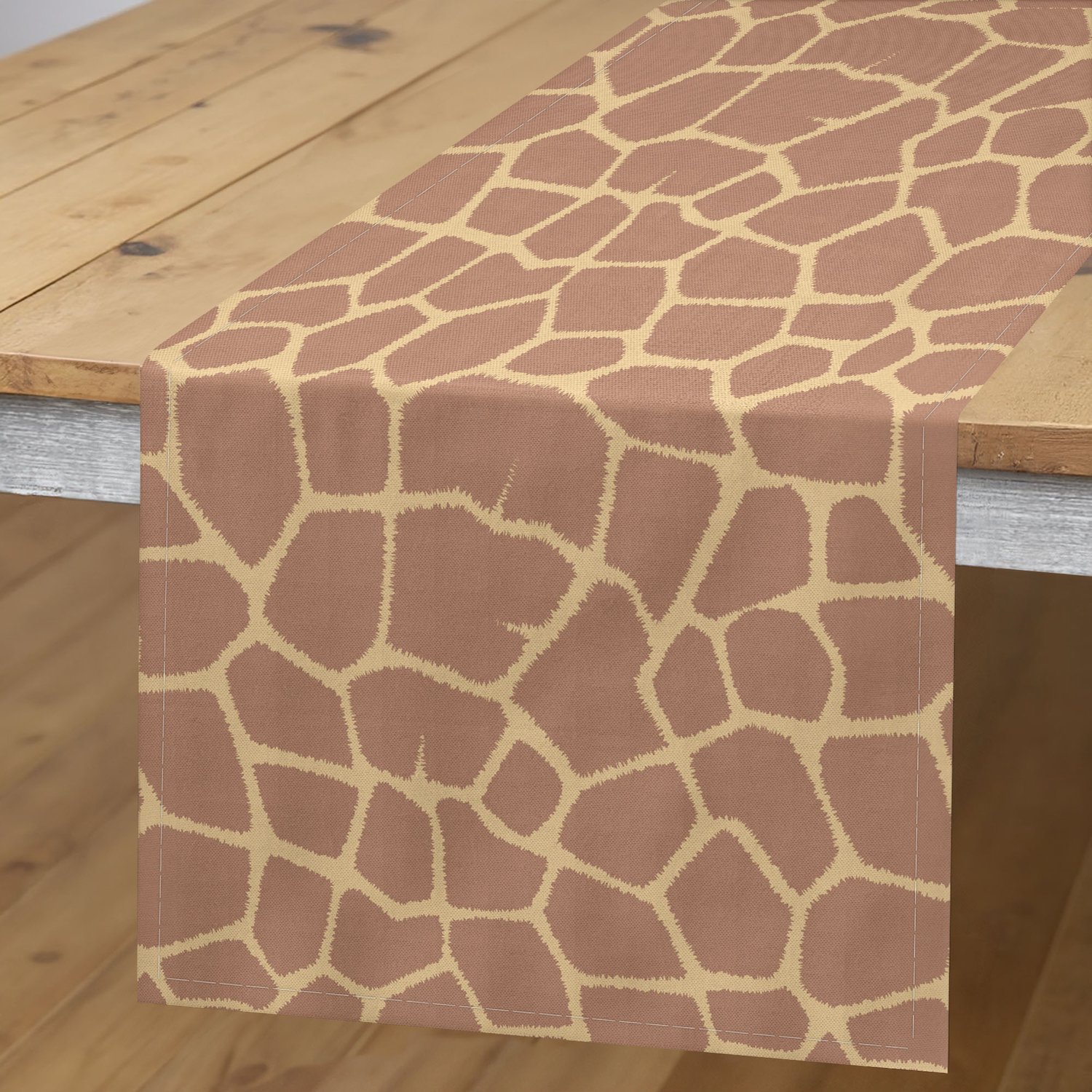 ABAKUHAUS Savanne Tafelloper, Ikat-Stijl Geïnspireerde Koffietinten van Giraffenhuid Dierenprint Patroon, Rechthoekige Tafelloper voor Eetkamer en Keuken, 40 x 180 cm, Warm Taupe en Beige