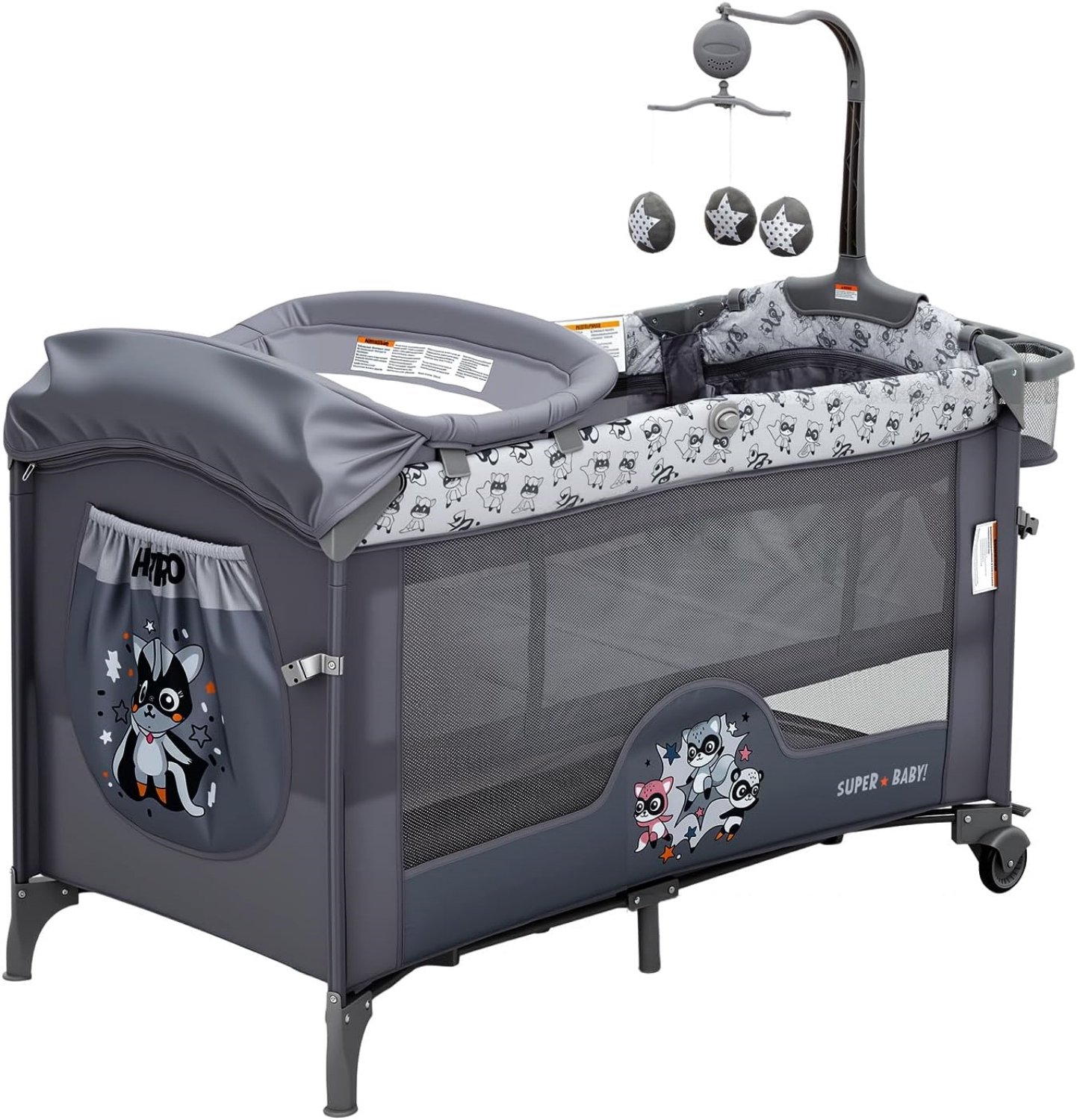 Reisbedje 5-in-1 Grijs - Opvouwbaar Babybedje - Wieg en Luiertafel - 4 Verstelbare Hoogtes - Pasgeborene tot Peuter - Campingbedje